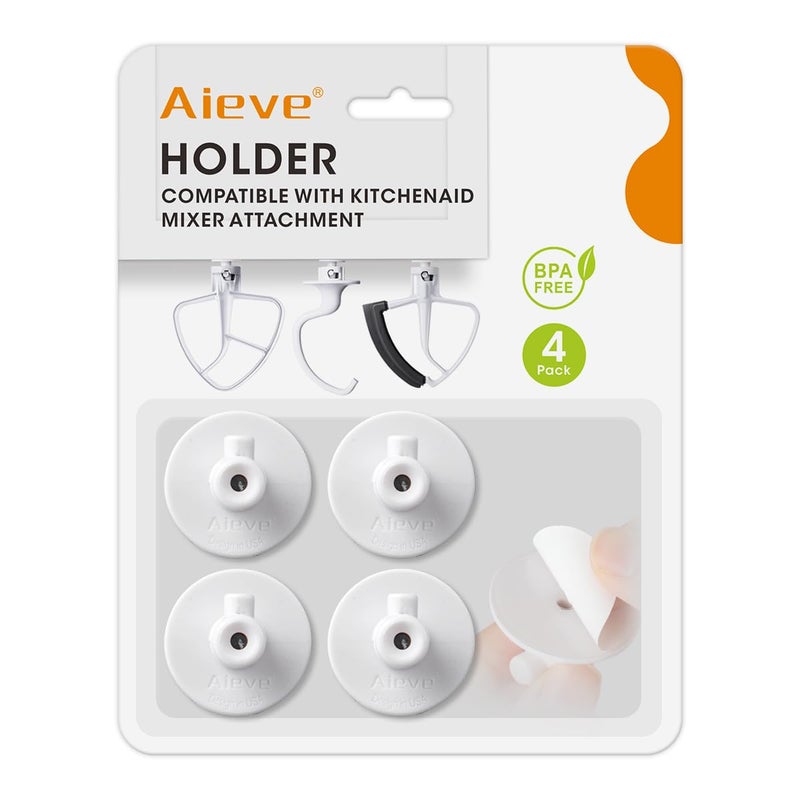 AIEVE AIEVE 4 Pack Stand Mixer Attachment Holders Compatible with Kitchenaid Mixer AccessoriesFlex Edge Beater Flat Beater Dough Hooks and Wire Whip Organizer  - Image 1