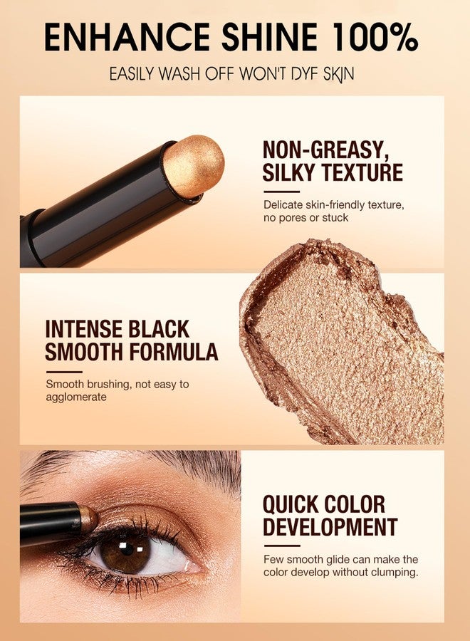 Erinde Shimmer Cream Eyeshadow Stick, Long Lasting Metallic Eye Shadow Stick, Waterproof Creamy Glitter Eyeshadow Pencil, High Pigment Blendable Neutral Eye Makeup, 09 Cocoa Shimmer - Image 4