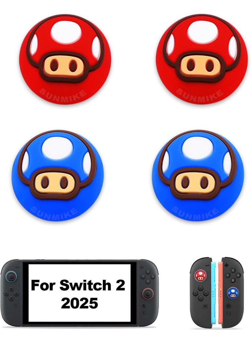 Thumb Grips Caps for Nintendo Switch 2 (2025), 4 Pcs Cute Switch 2 Joystick Caps Soft Joy Con Joystick Covers Silicone Thumbstick Button Cap Switch 2 Accessories - Red & Blue - Image 1
