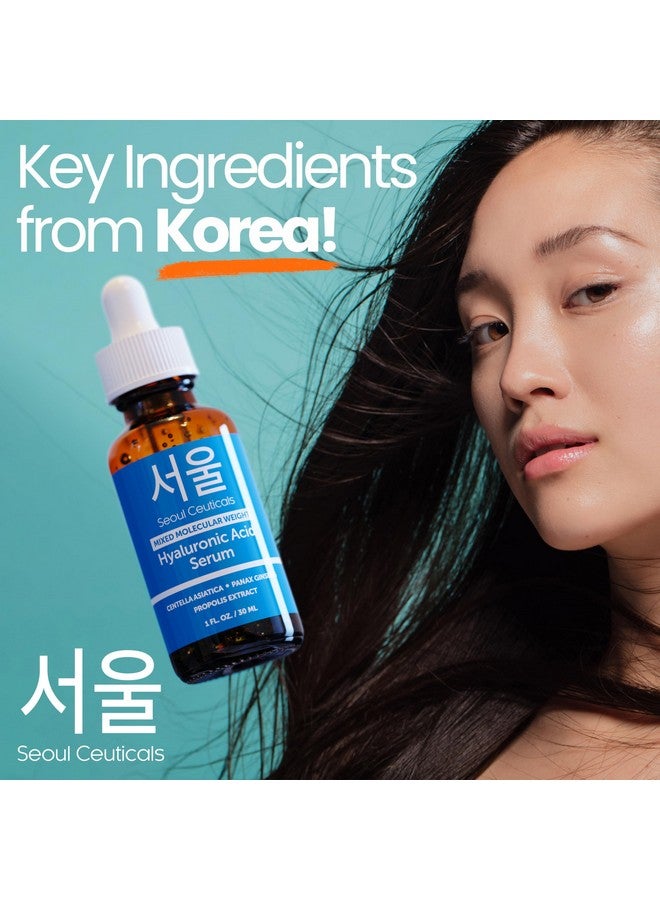 seoulceuticals Korean Hyaluronic Acid Serum For Face High Molecular Weight & Low Molecular Weight Hyaluronic Acid Centella Serum + Propolis. 1Oz - Image 3