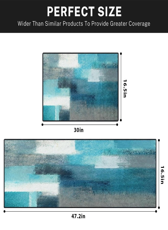 ArtSocket Kitchen Rugs and Mats Non Skid Washable Set of 2, Teal Grey Runner Rug, Turquoise Abstract Gray Vintage Kitchen Floor Mat Under Sink Mat Throw Rug - Image 3