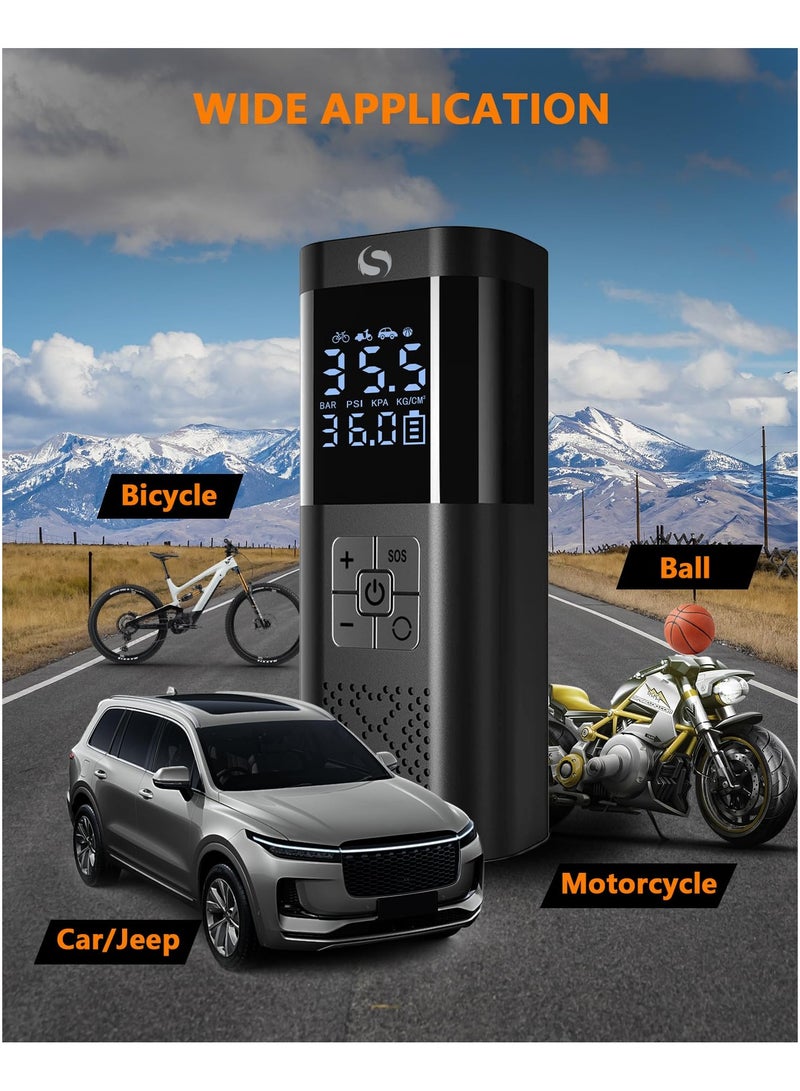 Tire Inflator Portable Air Compressor, Portable Air Pump with Pressure Gauge, Electric Tire Pump Battery 150PSI 12V DC, Cordless Tire Inflator with LED for Car Motorcycle Bicycle Ball - Image 3