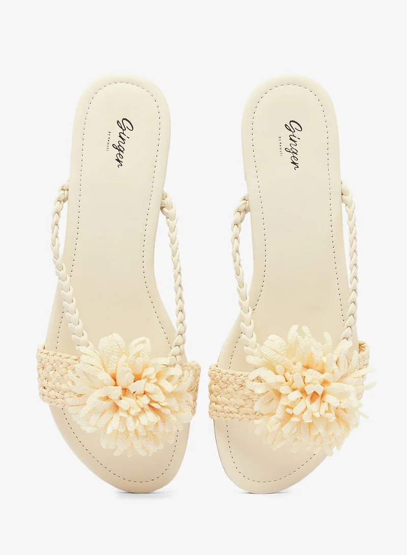Ginger Cream Floral Detail Flat Sandals for Women | Best Price UAE