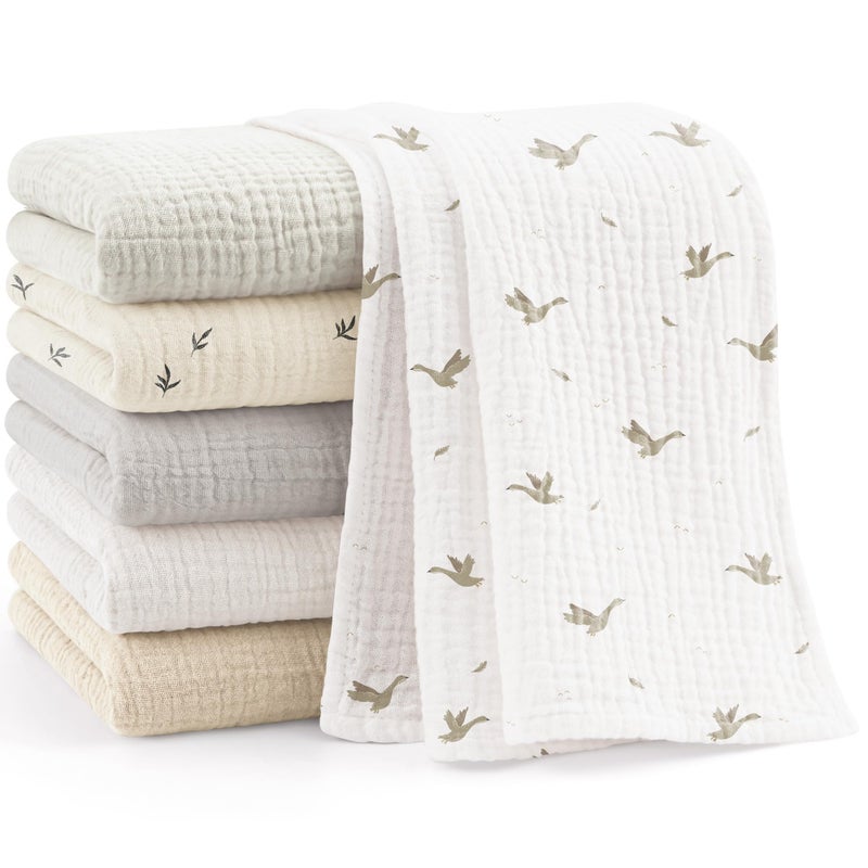 Bearmoss 6 Pack Muslin Burp Cloths for Baby, 100% Cotton Soft Large Burping Cloths for Unisex, Boy, Girl, 23.6" X 23.6" Newborn Essentials Absorbent Milk Spit Up Rags (White Apricot) - Image 1
