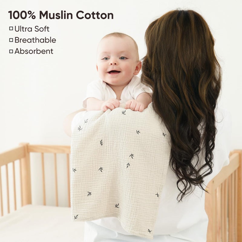 Bearmoss 6 Pack Muslin Burp Cloths for Baby, 100% Cotton Soft Large Burping Cloths for Unisex, Boy, Girl, 23.6" X 23.6" Newborn Essentials Absorbent Milk Spit Up Rags (White Apricot) - Image 2