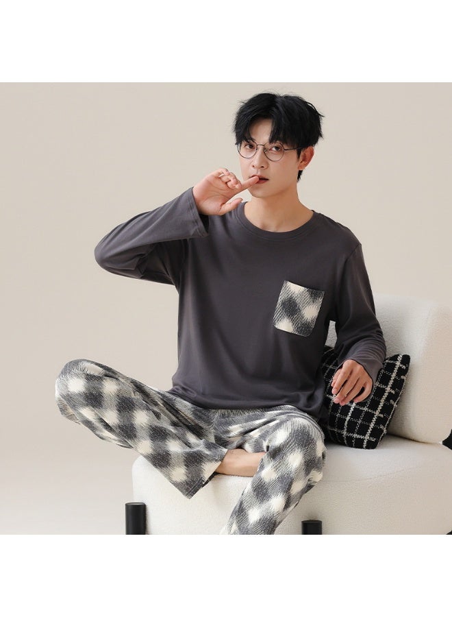 High Quality Pajamas Suit Men Pure Cotton Long-sleeved New Simple Design Sleepwear Male Korean Style Cotton Loungewear Gents - Image 1