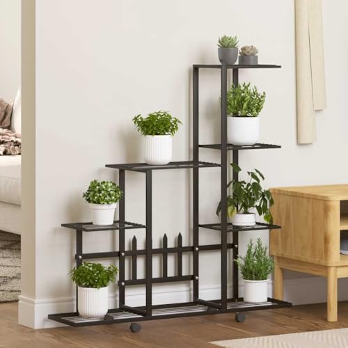 vidaXL Plant Stand Plant Rack Plant Shelves for Indoor and Outdoor Flower Pot Stand for Patio Balcony Garden Living Room Hall Black Metal - Image 3