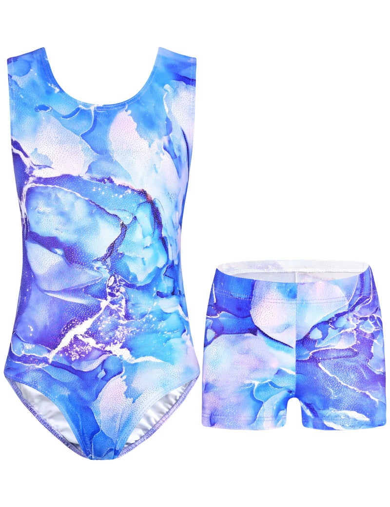 Nymphperi Gymnastics Leotards for Girls Size 7-8 Years Old 2 Piece Shiny Purple Orchid Bodysuits with Classic Shorts - Image 1