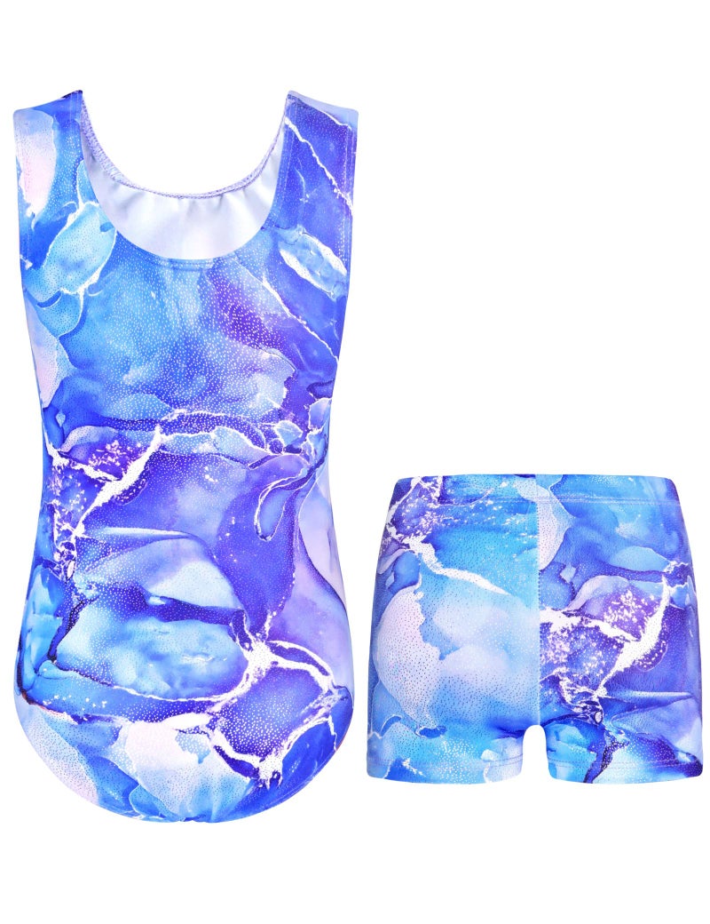 Nymphperi Gymnastics Leotards for Girls Size 7-8 Years Old 2 Piece Shiny Purple Orchid Bodysuits with Classic Shorts - Image 2