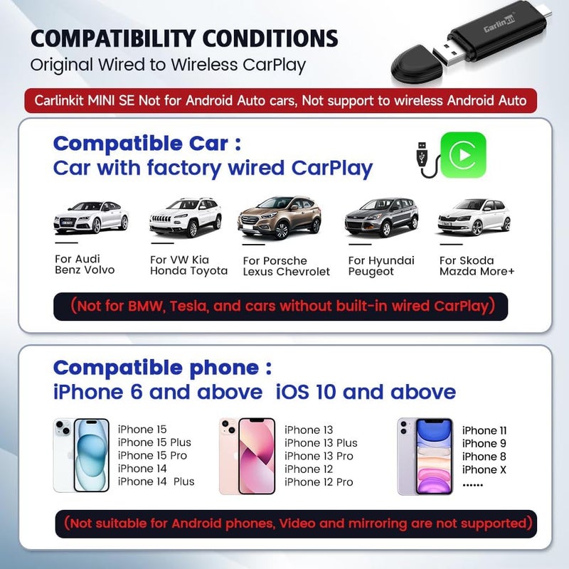 Carlinkit MINI SE Wireless CarPlay Adapter - USB-A & USB-C Dual Ports - Image 3