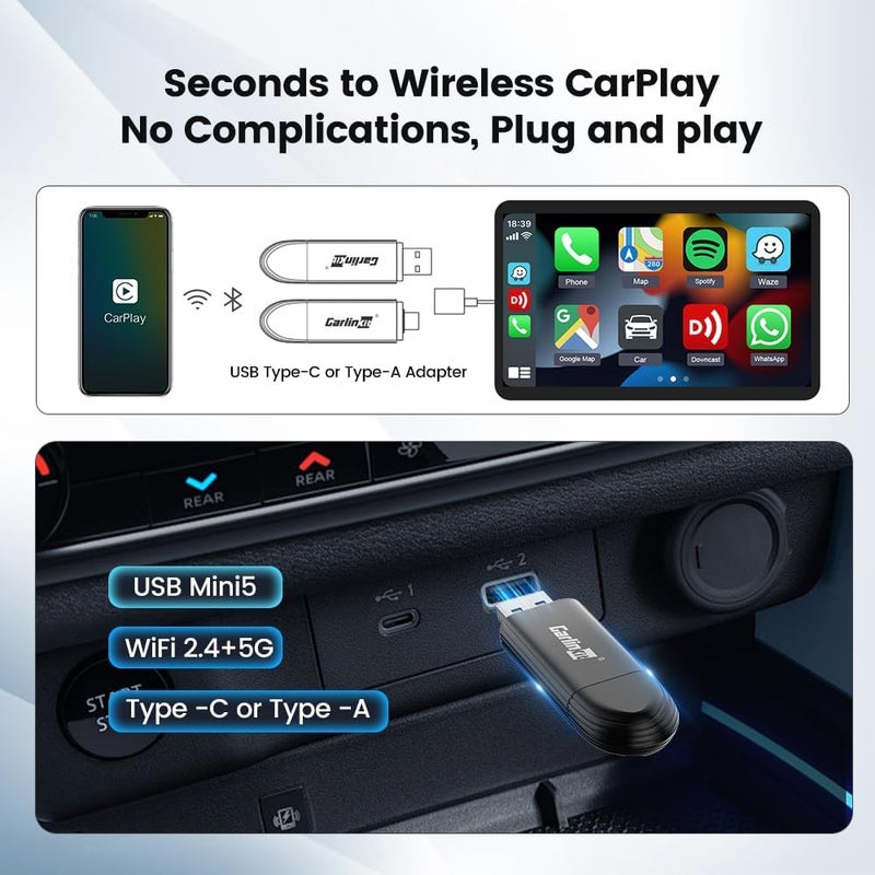 Carlinkit MINI SE Wireless CarPlay Adapter - USB-A & USB-C Dual Ports - Image 2