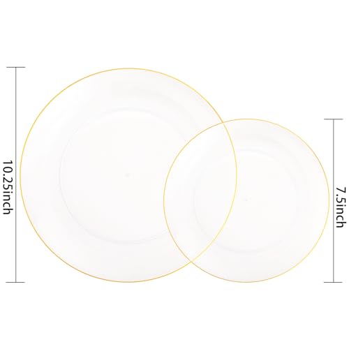 PULOTE 100PCS Clear and Gold Plastic Plates - Heavy Duty Clear Disposable Plastic Plates With Gold Trim for Wedding&Party Include 50 Dinner Plates, 50 Dessert Plates - Image 2