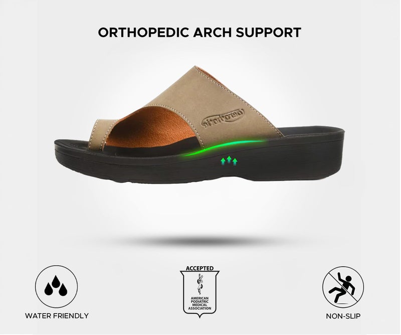 AEROTHOTIC Arch Support Flip Flops for Women Cushioned Footbed with Medium Heel Cup Slip on Soft Split Toe Bunion Shaped Straps Footwear Vacation Travel Walking Dressy Sandals for Women (Regan Khaki, Size 9) - Image 5