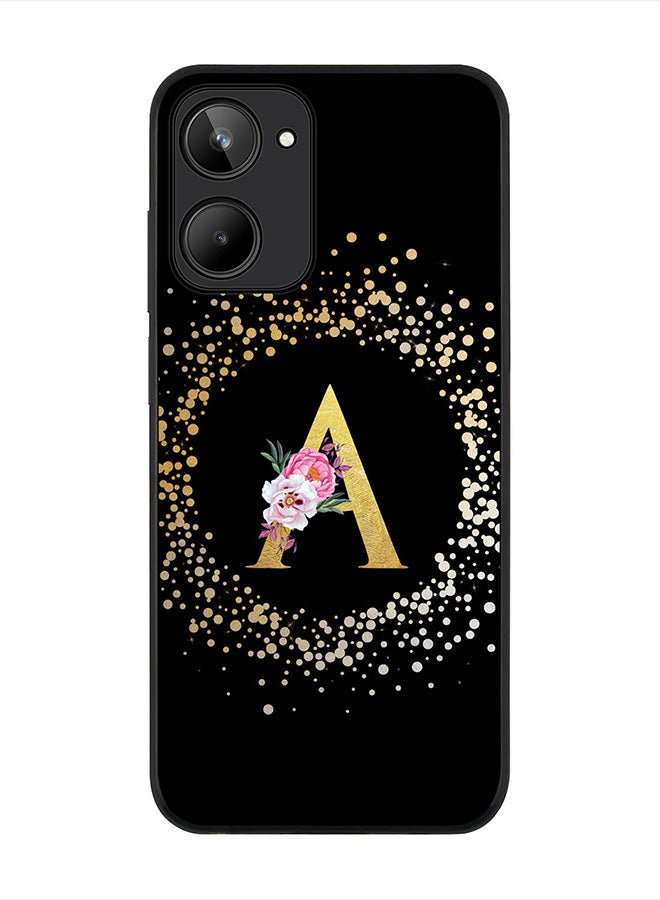 Stylizedd Cover for Realme 10 4G Case , Rugged Black Slim fit Thin Protective Phone Cases -  Custom Monogram Initial Letter Floral Pattern Alphabet - A (Black) - Image 1