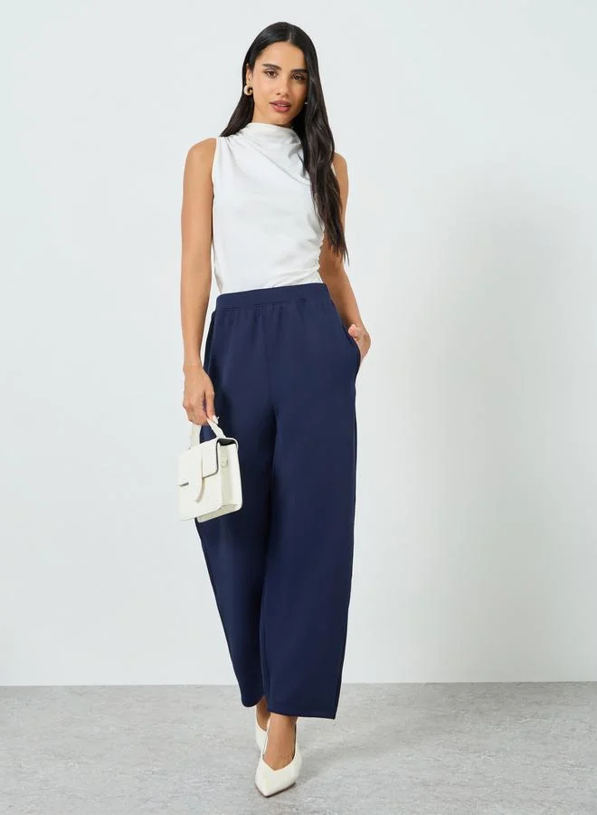 Styli Navy Blue Wide Leg Knitted Joggers