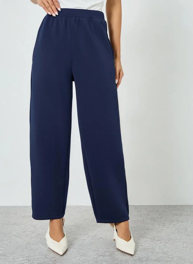 Styli Navy Blue Wide Leg Knitted Joggers