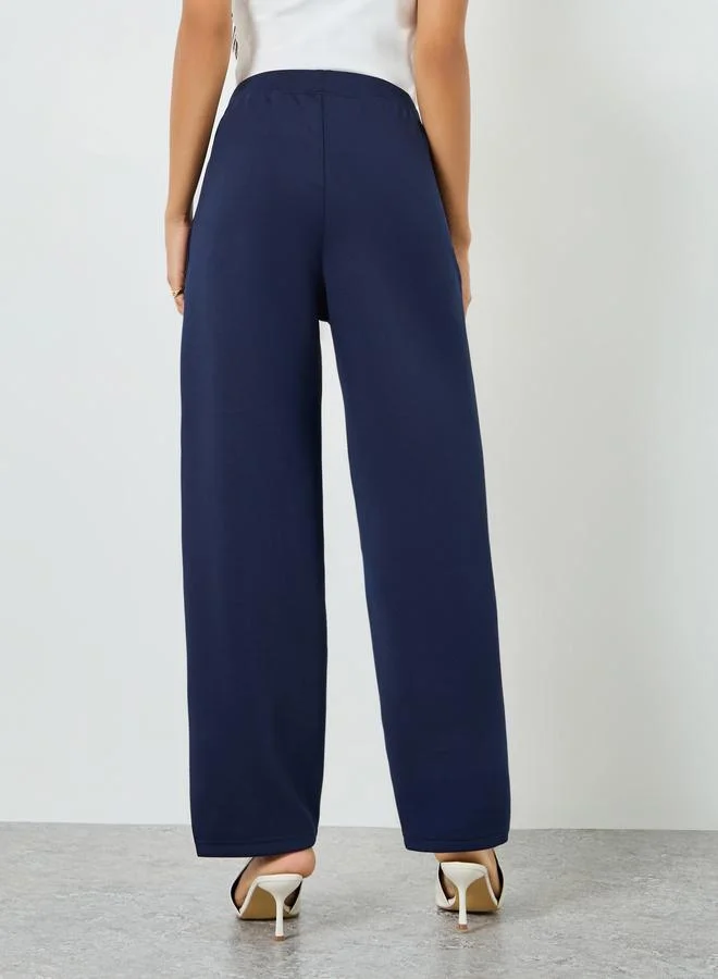 Styli Navy Blue Navy Blue Wide Leg Knitted Joggers for Women | Best Price UAE