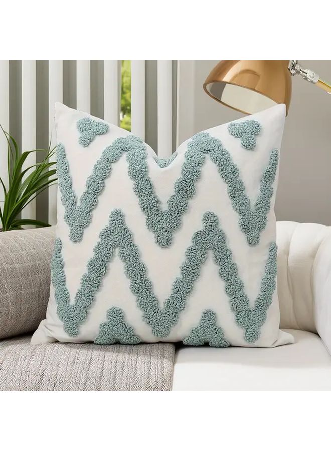 Zigzag Aqua Bohemian Embroidery Cushion Cover 18x18 Inch Zipper Closure - Image 1