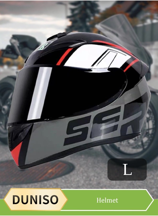 DUNISO Full face motorcycle helmet, lightweight crash resistant motorcycle helmet, all season cool racing helmet，with black lenses, breathable lining, suitable for both men and women (L)  - Image 1