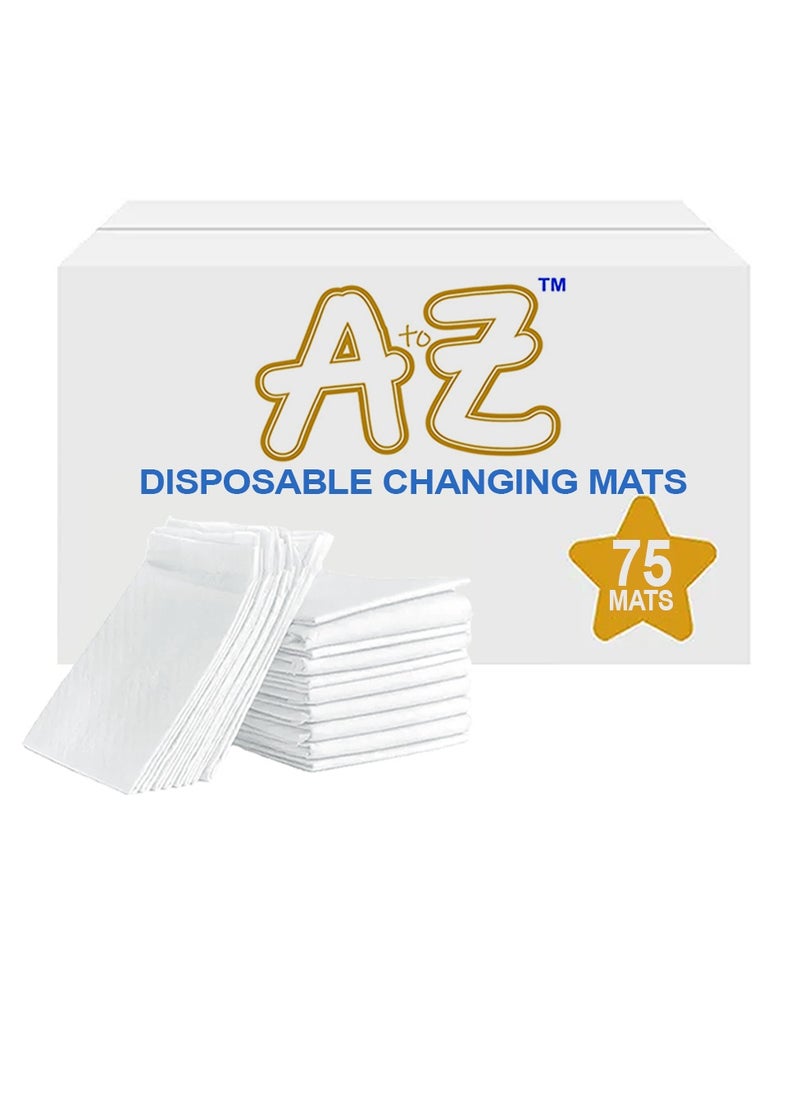 A TO Z A to Z - Disposable Changing Mat size (45cm x 60cm) Large- Premium Quality for Baby Soft Ultra Absorbent Waterproof - Pack of 75 - White  - Image 1