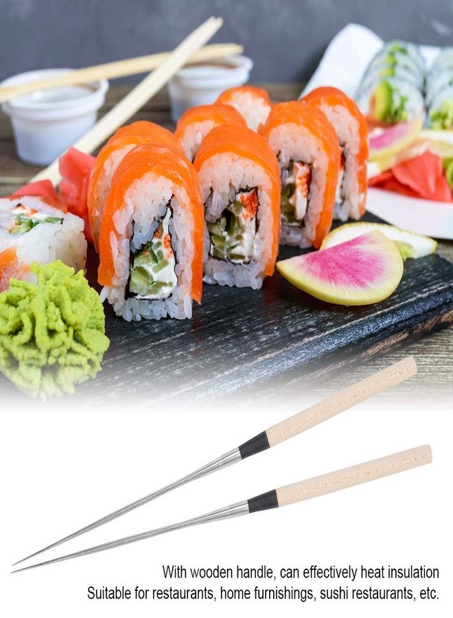 Topyond Reusable Chopsticks Stainless Steel, Japanese Sushi Chopstick, Reusable Long Metal Cooking Chopsticks, Wood Handle, 11.1In/281mm - Image 2