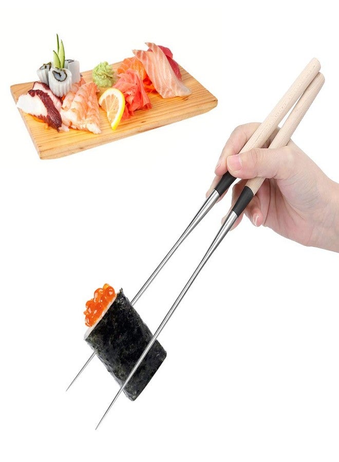 Topyond Reusable Chopsticks Stainless Steel, Japanese Sushi Chopstick, Reusable Long Metal Cooking Chopsticks, Wood Handle, 11.1In/281mm - Image 4