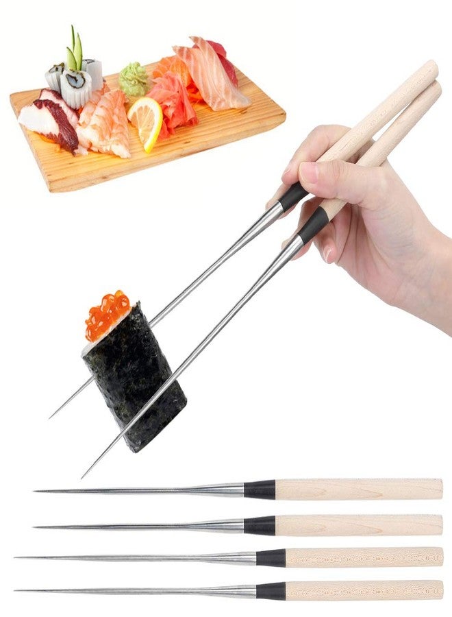Topyond Reusable Chopsticks Stainless Steel, Japanese Sushi Chopstick, Reusable Long Metal Cooking Chopsticks, Wood Handle, 11.1In/281mm - Image 1