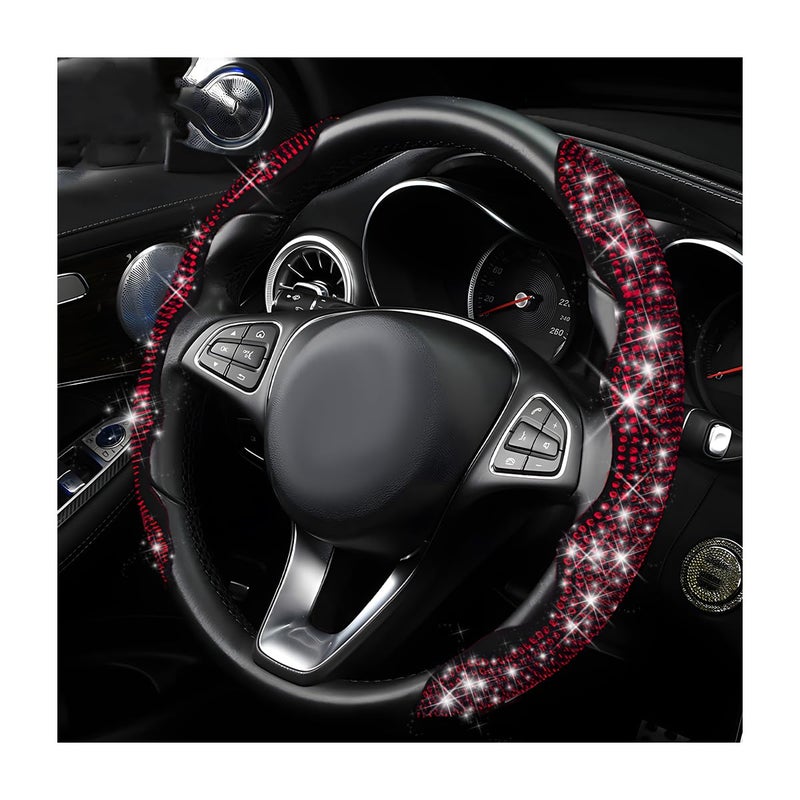 Yourkar 2 PCS Steering Wheel Cover 15 Inches Crystal Diamond Bling Cover for Auto Steering Wheels Safety NonSlip Universal Fit Sparkly Steering Wheel Cover Car Accessories Red - Image 2