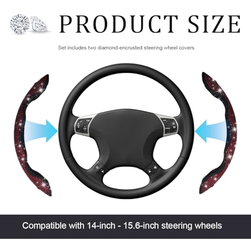 Yourkar 2 PCS Steering Wheel Cover 15 Inches Crystal Diamond Bling Cover for Auto Steering Wheels Safety NonSlip Universal Fit Sparkly Steering Wheel Cover Car Accessories Red - Image 3