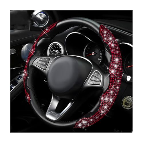 Yourkar 2 PCS Steering Wheel Cover 15 Inches Crystal Diamond Bling Cover for Auto Steering Wheels Safety NonSlip Universal Fit Sparkly Steering Wheel Cover Car Accessories Red - Image 1