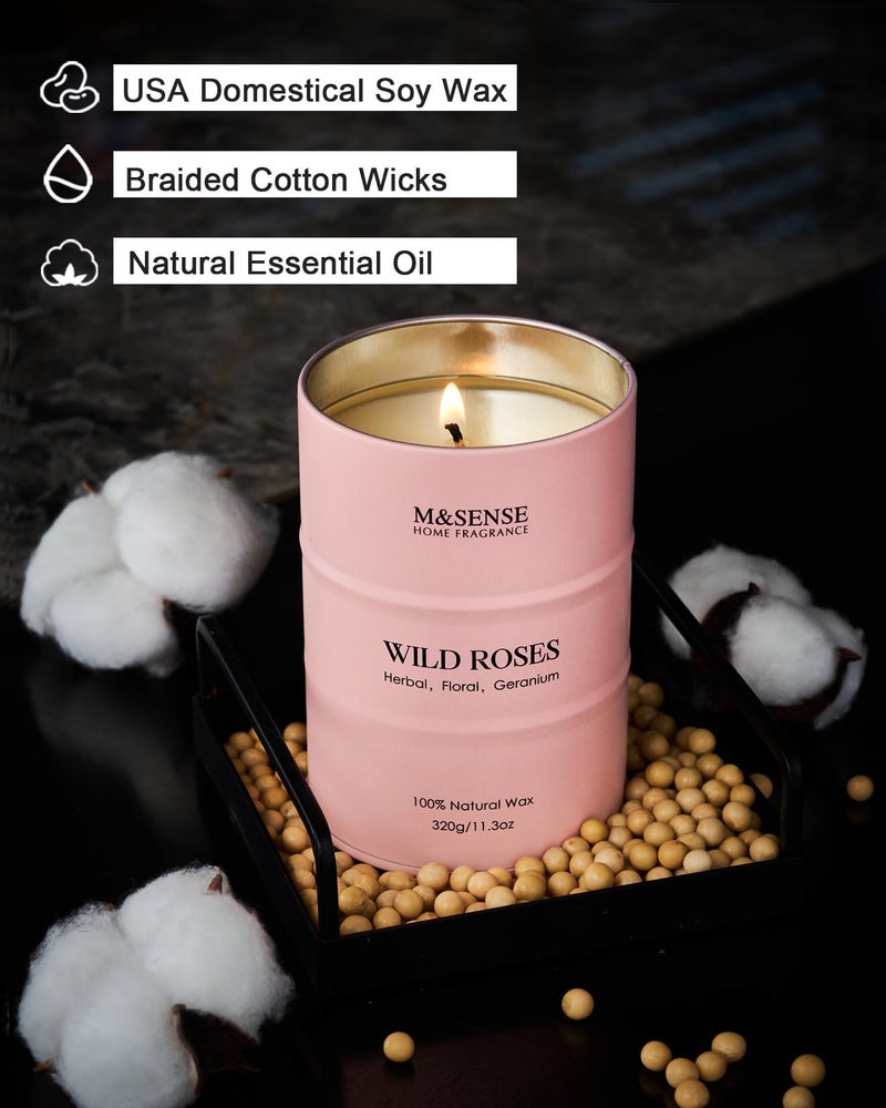 M&SENSE Wild Rose Natural Scented Candle, 70 Hours Long Lasting Soy Candles 11.3oz, Stress Relief Aromatherapy Candles for Women, Romantic Candle Gifts Valentines Day Gifts for Her - Image 4