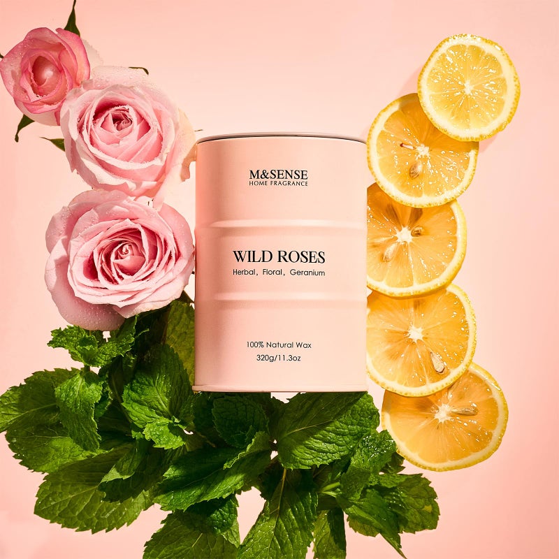 M&SENSE Wild Rose Natural Scented Candle, 70 Hours Long Lasting Soy Candles 11.3oz, Stress Relief Aromatherapy Candles for Women, Romantic Candle Gifts Valentines Day Gifts for Her - Image 2