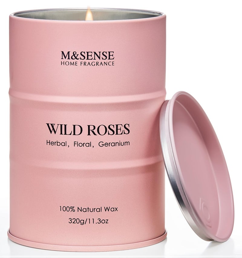 M&SENSE Wild Rose Natural Scented Candle, 70 Hours Long Lasting Soy Candles 11.3oz, Stress Relief Aromatherapy Candles for Women, Romantic Candle Gifts Valentines Day Gifts for Her - Image 1