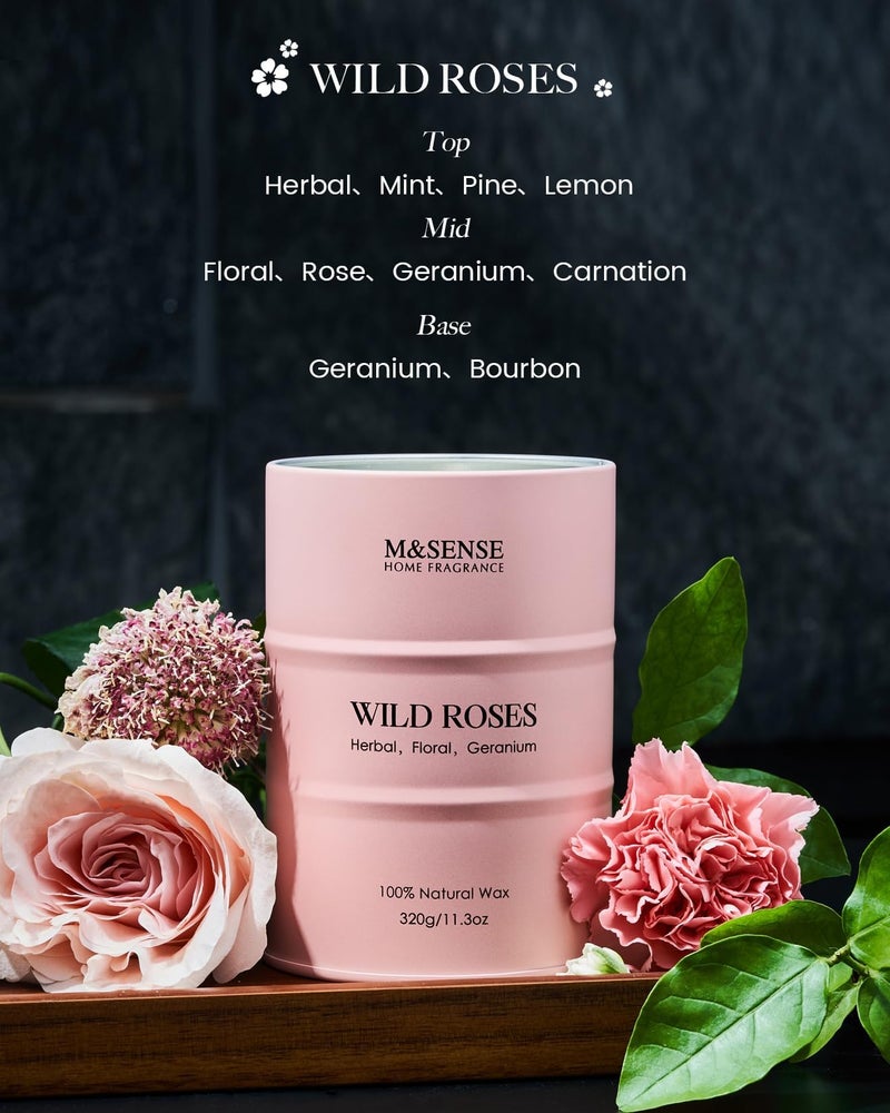 M&SENSE Wild Rose Natural Scented Candle, 70 Hours Long Lasting Soy Candles 11.3oz, Stress Relief Aromatherapy Candles for Women, Romantic Candle Gifts Valentines Day Gifts for Her - Image 3