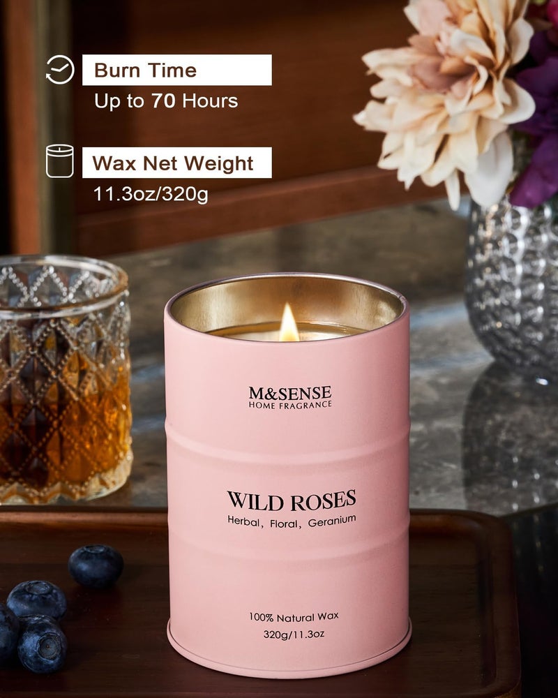 M&SENSE Wild Rose Natural Scented Candle, 70 Hours Long Lasting Soy Candles 11.3oz, Stress Relief Aromatherapy Candles for Women, Romantic Candle Gifts Valentines Day Gifts for Her - Image 5