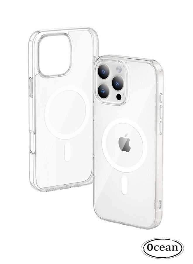 أوشن جراب مغناطيسي لهاتف iPhone 16 Pro Max، غطاء خلفي مقاوم للصدمات، جراب خلفي واقي للهاتف مقاوم للاصفرار ومقاوم للخدش ومضاد للسقوط، جراب هاتف مغناطيسي لهاتف iPhone 16 Pro Max كلاسيكي، شفاف - Image 1