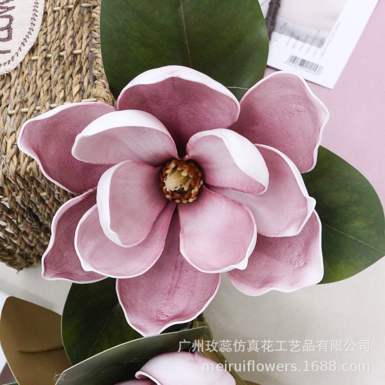 Generic Simulation Magnolia Flower Branches Wedding Flower Arrange Home Decoration Display Single Magnolia Flower New Hand Feel 3 Magnolia Flower Purple 