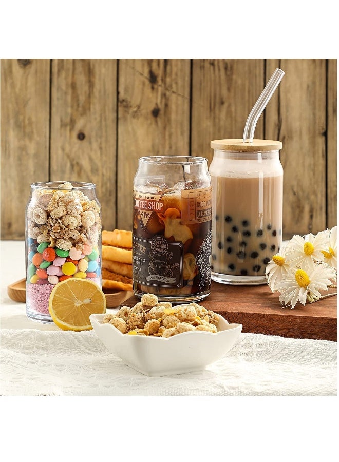 JOMILA 6 pcs Set  Glass Cups with Bamboo Lids and Glass Straw Can Shaped Drinking Glasses 16 oz Iced Coffee Glasses Tumbler Cup for Smoothie Boba Tea Water - Image 3