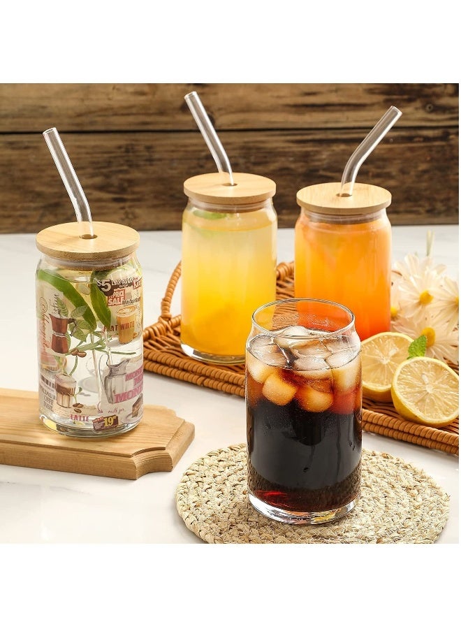 JOMILA 6 pcs Set  Glass Cups with Bamboo Lids and Glass Straw Can Shaped Drinking Glasses 16 oz Iced Coffee Glasses Tumbler Cup for Smoothie Boba Tea Water - Image 4