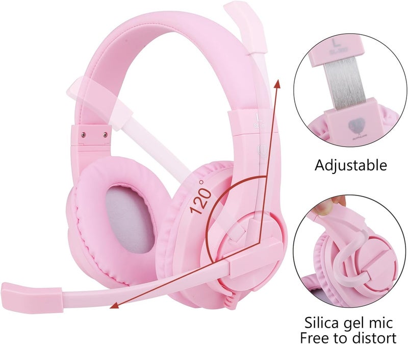 BlueFire Kids Headphones for Online School, Children, Teens, Boys, Girls, 3.5mm Stereo Over-Ear Gaming Headphone with Microphone and Volume Control for PS4, PS5, New Xbox One（Pink） - Image 4