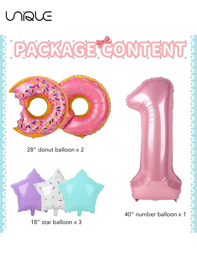 يونيك 6 قطع زينة حفلة عيد ميلاد - 1st عيد ميلاد مجموعة بالون - عيد ميلاد سعيد بالونات الديكور - دونات حفلة عيد ميلاد ديكورات للفتيات ، بالونات رقائق معدنية - ديكورات حفلات خماسية - زينة عيد ميلاد سعيد - الأولاد والبنات توريد الحفلات - Image 2