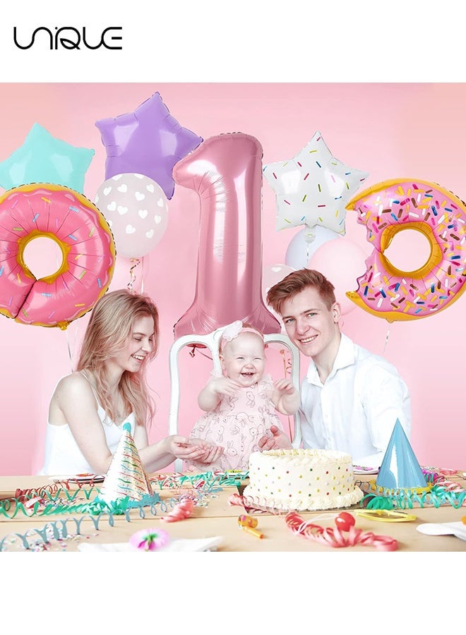 يونيك 6 قطع زينة حفلة عيد ميلاد - 1st عيد ميلاد مجموعة بالون - عيد ميلاد سعيد بالونات الديكور - دونات حفلة عيد ميلاد ديكورات للفتيات ، بالونات رقائق معدنية - ديكورات حفلات خماسية - زينة عيد ميلاد سعيد - الأولاد والبنات توريد الحفلات - Image 5