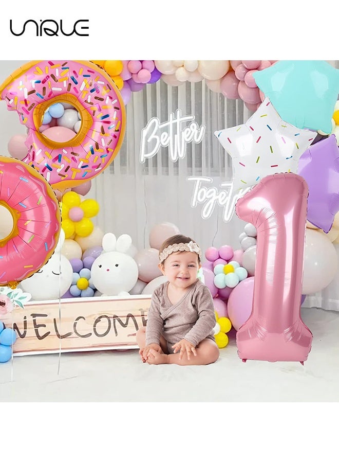 يونيك 6 قطع زينة حفلة عيد ميلاد - 1st عيد ميلاد مجموعة بالون - عيد ميلاد سعيد بالونات الديكور - دونات حفلة عيد ميلاد ديكورات للفتيات ، بالونات رقائق معدنية - ديكورات حفلات خماسية - زينة عيد ميلاد سعيد - الأولاد والبنات توريد الحفلات - Image 4