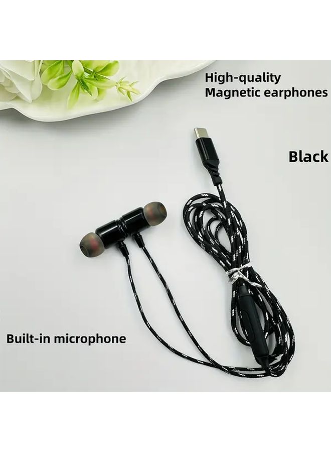 Dark Green Type C Wired Headphones With Microphone HD Sound Comfortable Semi In Ear Earbuds - Image 2
