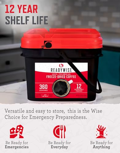 ReadyWise Emergency Food Supply - 360 Servings Freeze Dried Coffee Bucket, Survival Food, Instant Coffee Packets for Backpacking, Camping Essentials & Prepping Supplies, up to 15 Year Shelf Life - Image 3