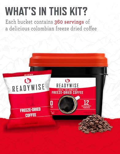 ReadyWise Emergency Food Supply - 360 Servings Freeze Dried Coffee Bucket, Survival Food, Instant Coffee Packets for Backpacking, Camping Essentials & Prepping Supplies, up to 15 Year Shelf Life - Image 4