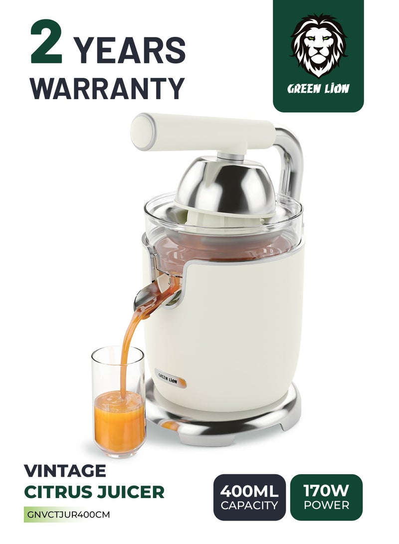 GREEN LION Vintage Citrus Juicer with Handle 400ml 170W / Powerful Copper Motor / Stainless Steel Filter / Small & Big Juice Cones / Drip-Free Spout Juicer - Cream  - Image 1