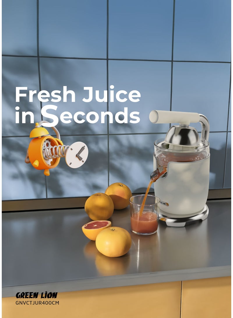 GREEN LION Vintage Citrus Juicer with Handle 400ml 170W / Powerful Copper Motor / Stainless Steel Filter / Small & Big Juice Cones / Drip-Free Spout Juicer - Cream - Image 4
