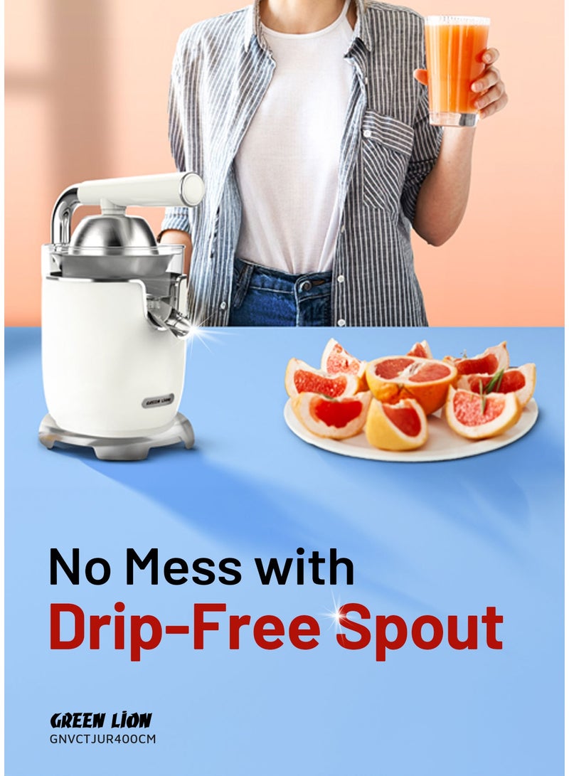 GREEN LION Vintage Citrus Juicer with Handle 400ml 170W / Powerful Copper Motor / Stainless Steel Filter / Small & Big Juice Cones / Drip-Free Spout Juicer - Cream - Image 5