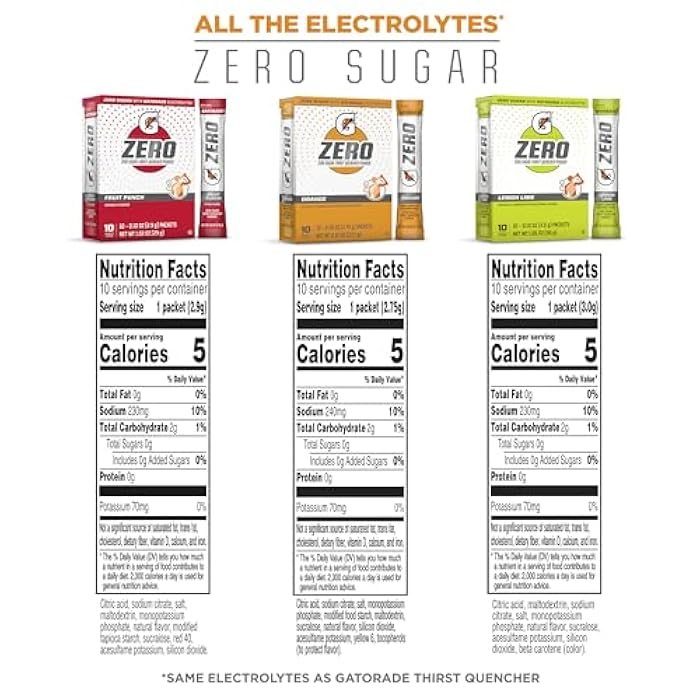 Gatorade G Zero Sports Drink Mix Powder Packets, 3 Flavor Classic Variety Pack, Electrolyte Powder Drink Mix for Hydration, Zero Sugar, Total 30 Packets - Image 2